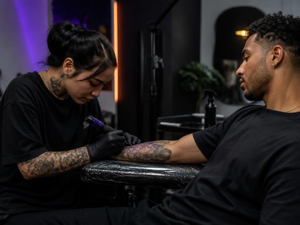 Tatuador trabalhando